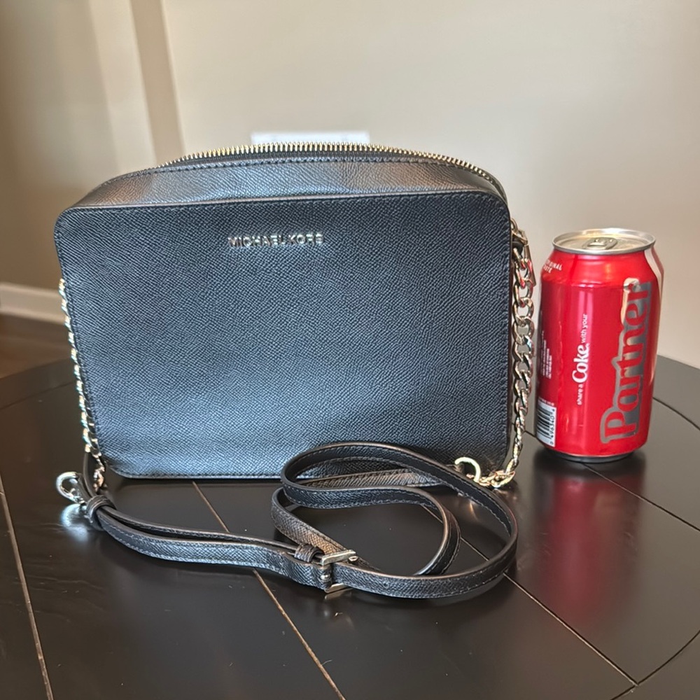 Michael Kors Black Crossbody Bag with Silver Polished Finish